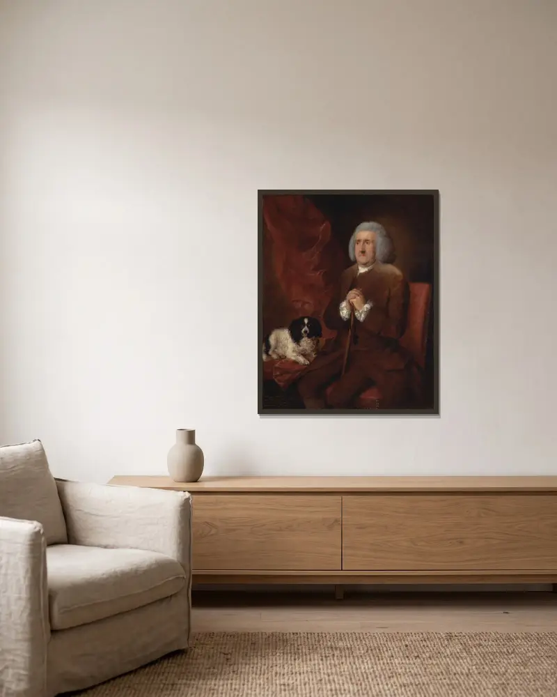 William Lowndes, Rechnungsprüfer des Schatzamtes Seiner Majestät von Thomas Gainsborough gerahmt an einer Wand
