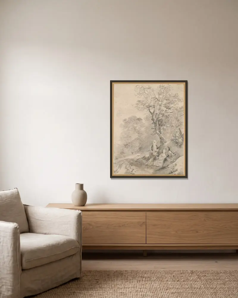 Waldlandschaft mit Figurengruppe von Thomas Gainsborough gerahmt an einer Wand