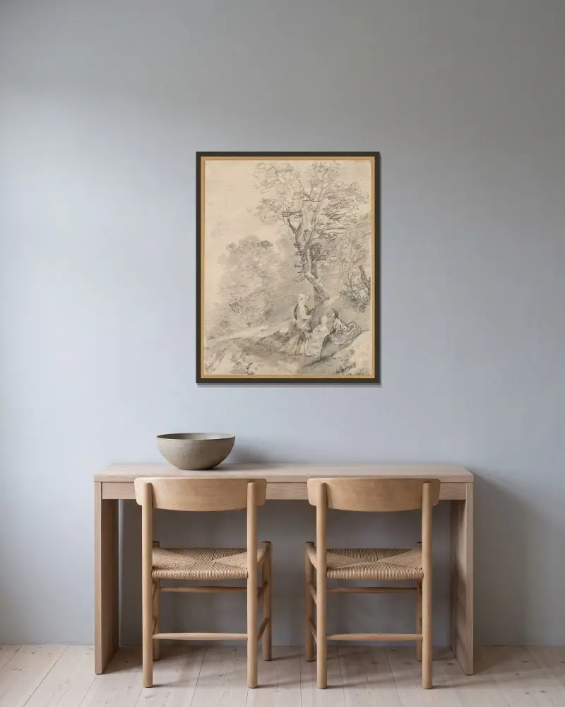Waldlandschaft mit Figurengruppe von Thomas Gainsborough gerahmt an einer Wand