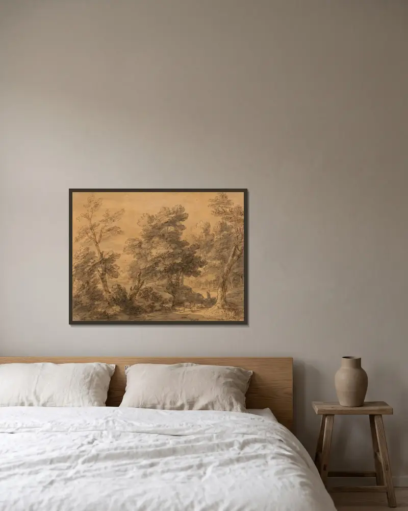 Waldlandschaft mit Hirten und Schafen von Thomas Gainsborough gerahmt an einer Wand