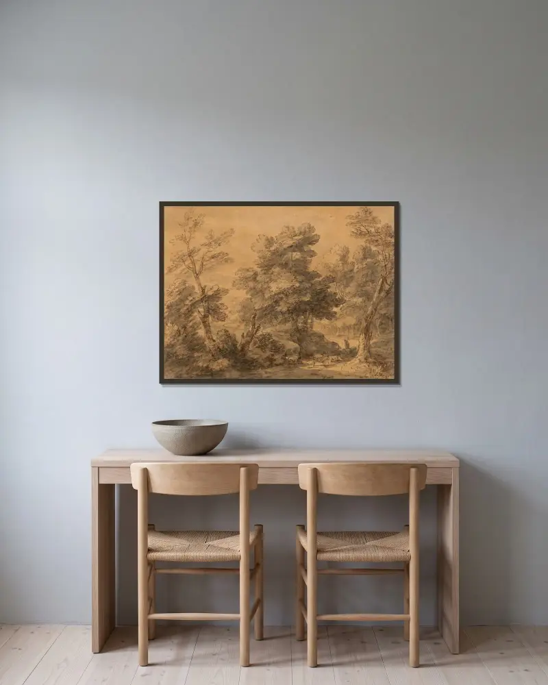 Waldlandschaft mit Hirten und Schafen von Thomas Gainsborough gerahmt an einer Wand