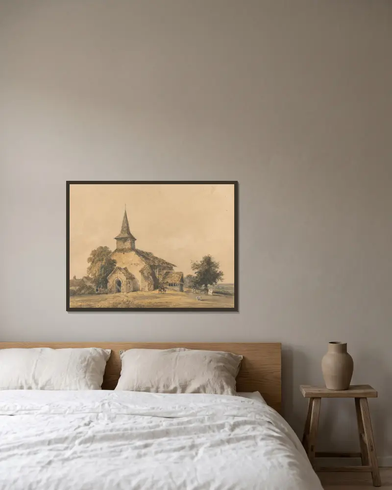 Kapellkyrkan, Surrey av Thomas Girtin inramad på en vägg