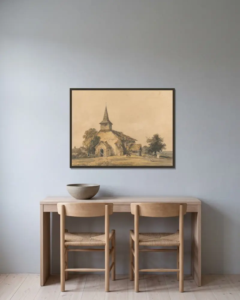 Kapellkyrkan, Surrey av Thomas Girtin inramad på en vägg