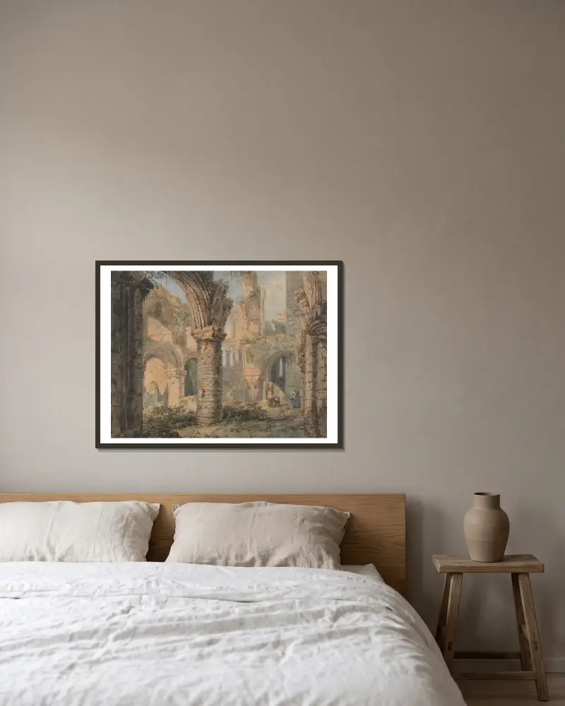 Saint Cuthbert’s Holy Island av Thomas Girtin inramad på en vägg