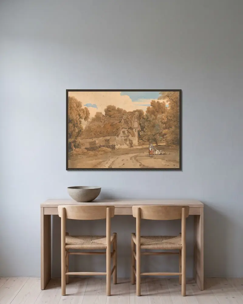 Turvers gård, Wimbish, Essex av Thomas Girtin inramad på en vägg