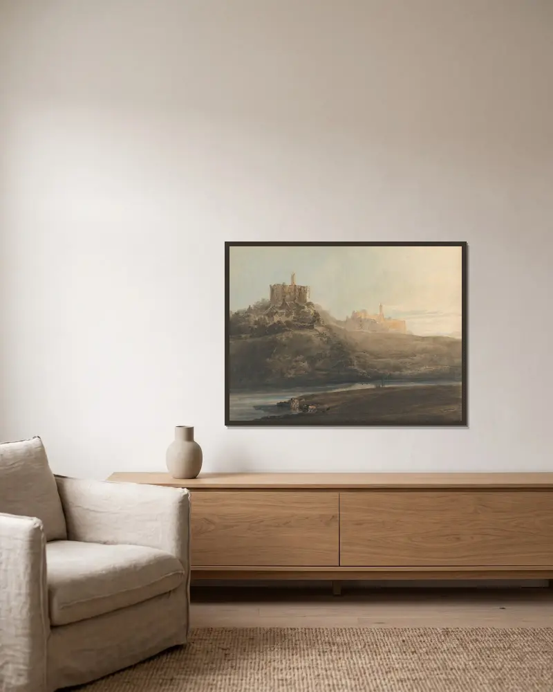 Warkworth Castle, Northumberland von Thomas Girtin gerahmt an einer Wand