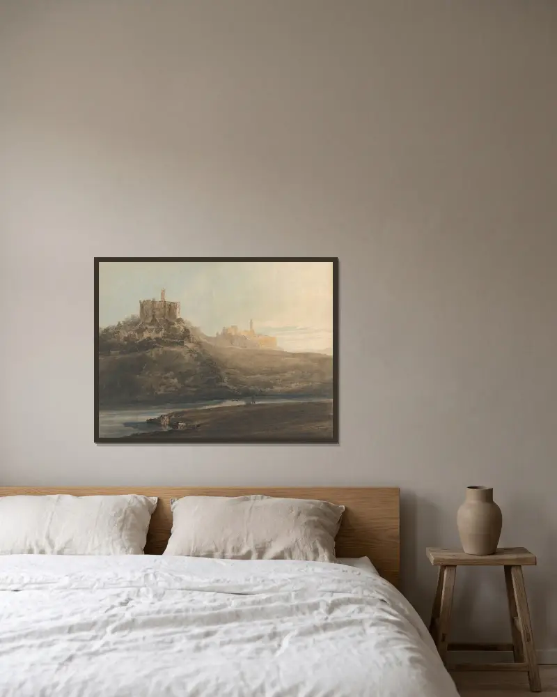 Warkworth Castle, Northumberland von Thomas Girtin gerahmt an einer Wand