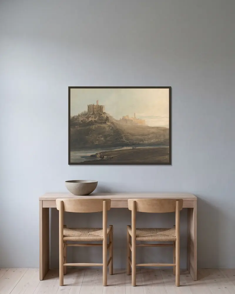 Warkworth Castle, Northumberland von Thomas Girtin gerahmt an einer Wand