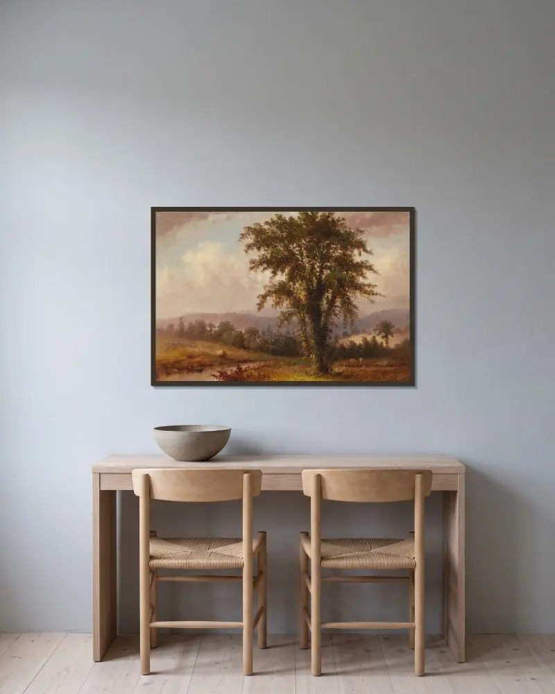 Landscape av Thomas Hill inramad på en vägg