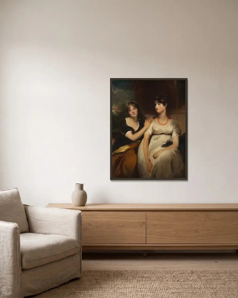 Porträtt av Charlotte och Sarah Carteret-Hardy av Sir Thomas Lawrence inramad på en vägg
