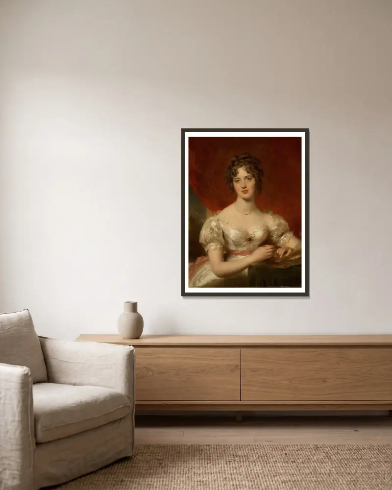 Porträtt av Mary Anne Bloxam (senare Mrs. Frederick H. Hemming) av Sir Thomas Lawrence inramad på en vägg