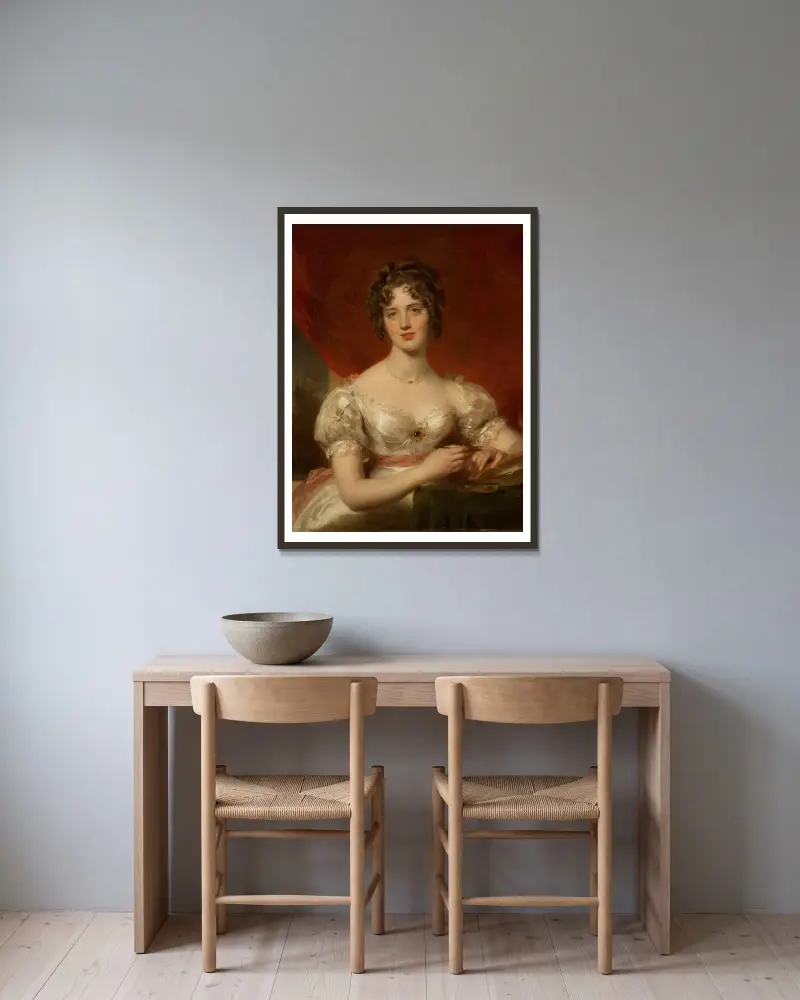 Porträtt av Mary Anne Bloxam (senare Mrs. Frederick H. Hemming) av Sir Thomas Lawrence inramad på en vägg