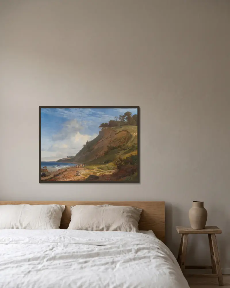 Eine dänische Küste. Blick von Kitnæs auf den Roskilde-Fjord. Seeland von Johan Thomas Lundbye gerahmt an einer Wand