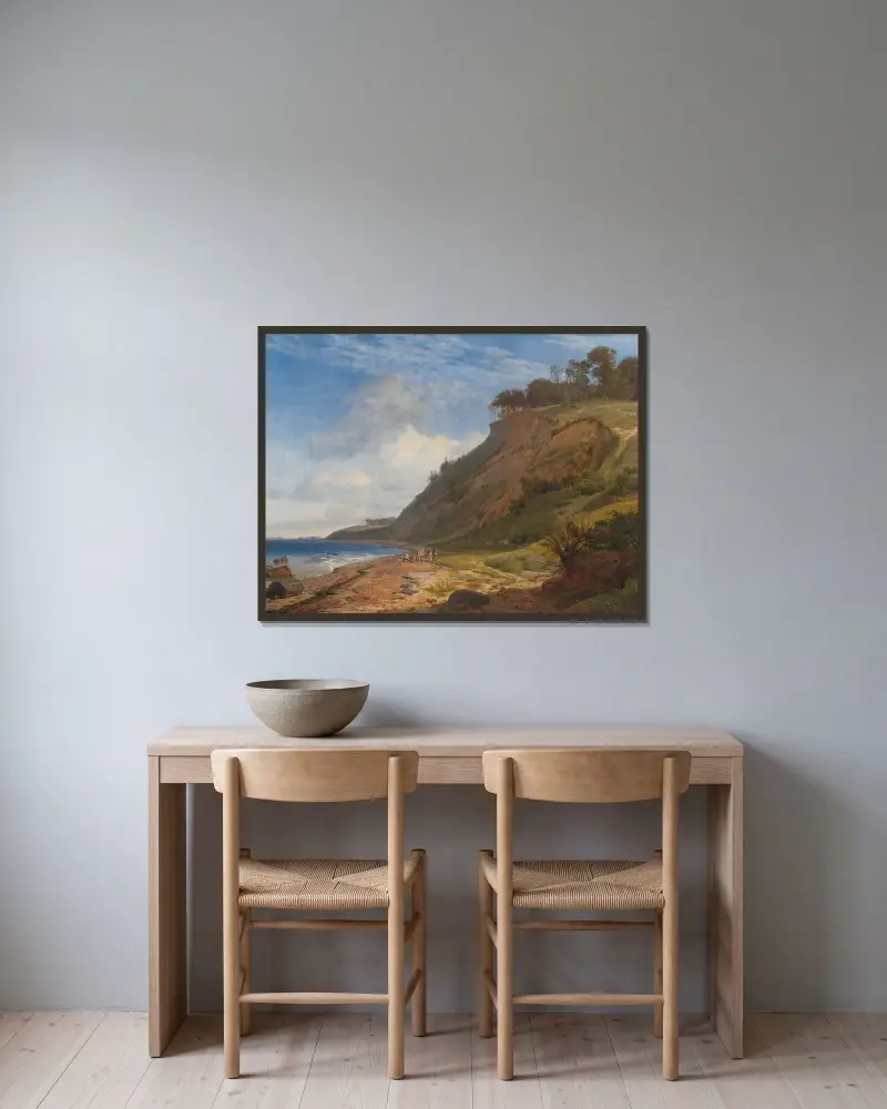 Eine dänische Küste. Blick von Kitnæs auf den Roskilde-Fjord. Seeland von Johan Thomas Lundbye gerahmt an einer Wand