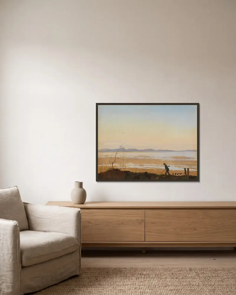 Ein Abend am Arresø-See von Johan Thomas Lundbye gerahmt an einer Wand