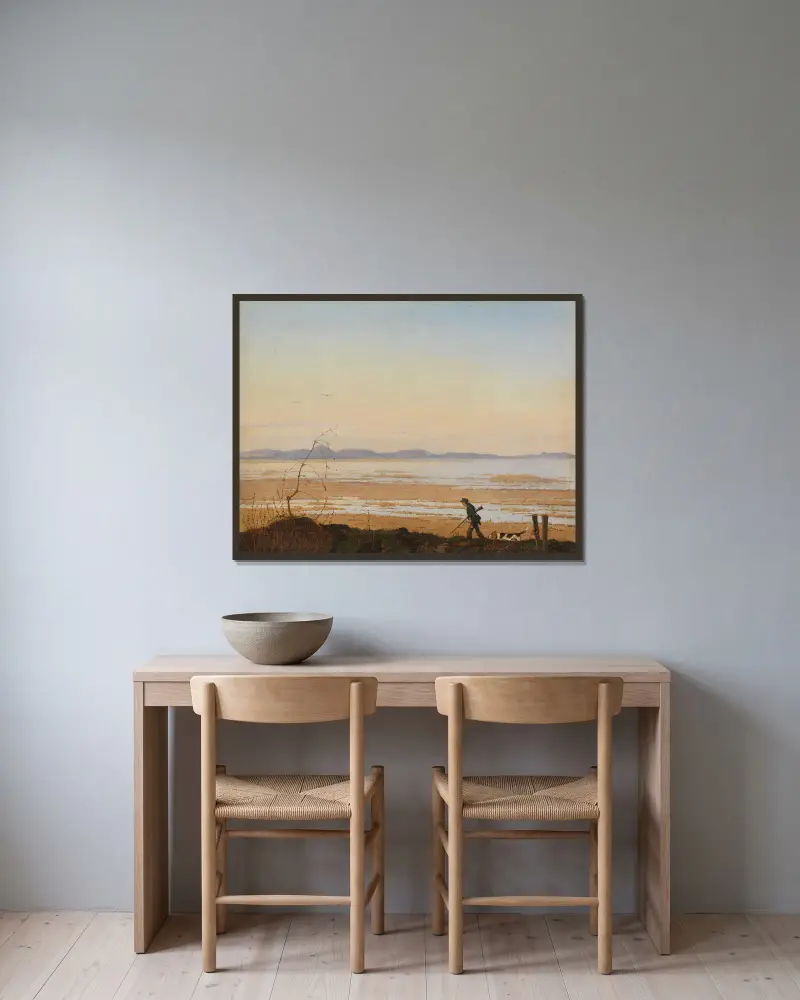 Ein Abend am Arresø-See von Johan Thomas Lundbye gerahmt an einer Wand