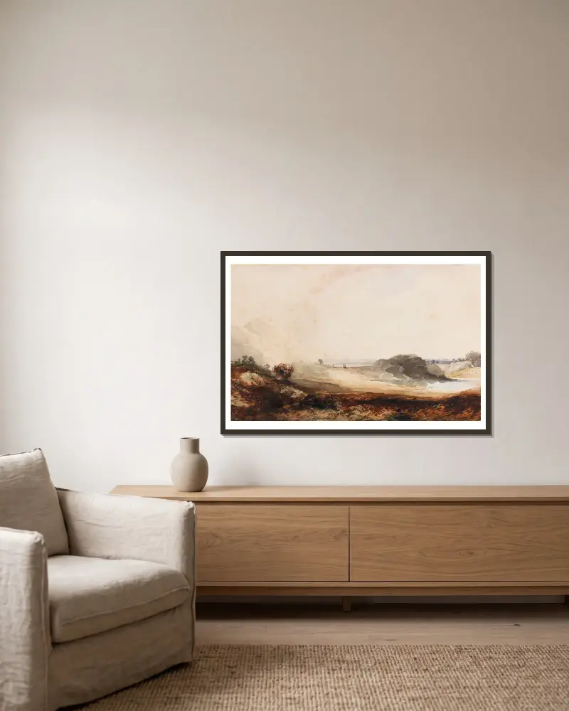 Alpine Landscape av Thomas Moran inramad på en vägg