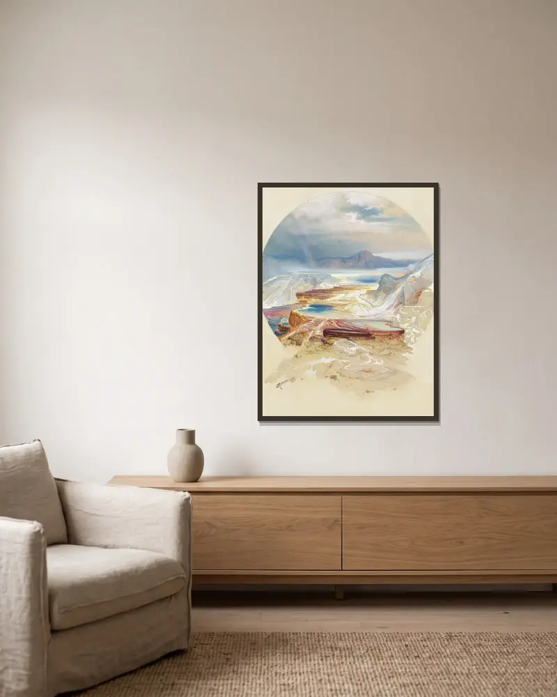 Minerva Terrace, Yellowstone av Thomas Moran inramad på en vägg