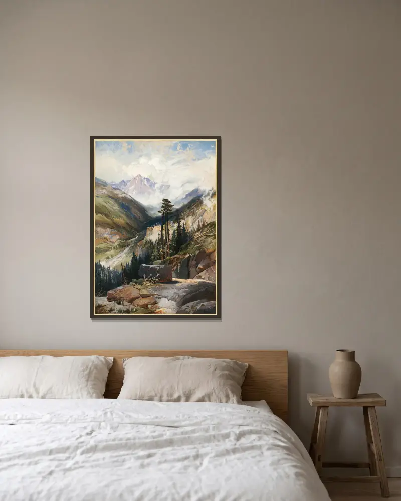 Det heliga korsets berg, Colorado av Thomas Moran inramad på en vägg