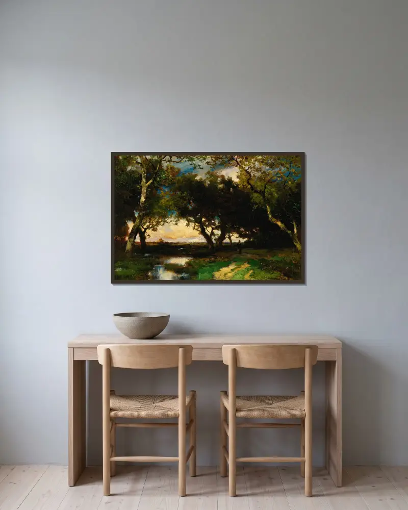 Pod stromy, Thomas Moran v rámu na stěně