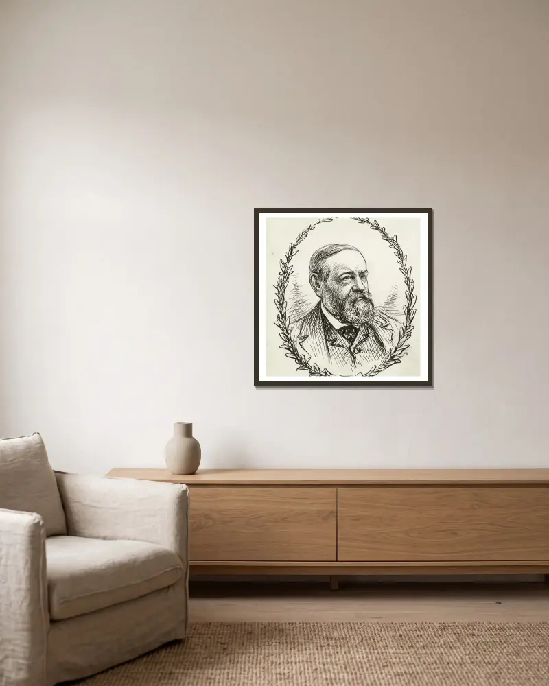 Benjamin Harrison von Thomas Nast gerahmt an einer Wand