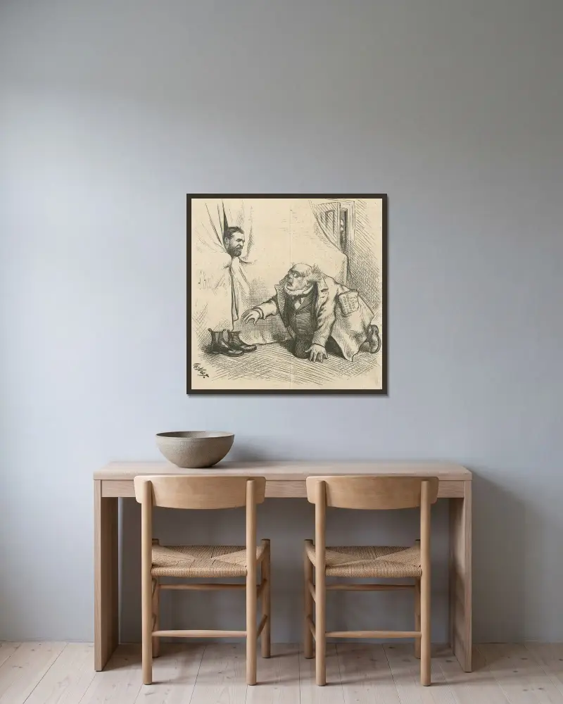 Drop ’em av Thomas Nast inramad på en vägg