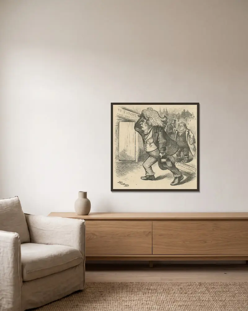 Sbohem! Můj ubohý mozek potřebuje odpočinek, Thomas Nast v rámu na stěně