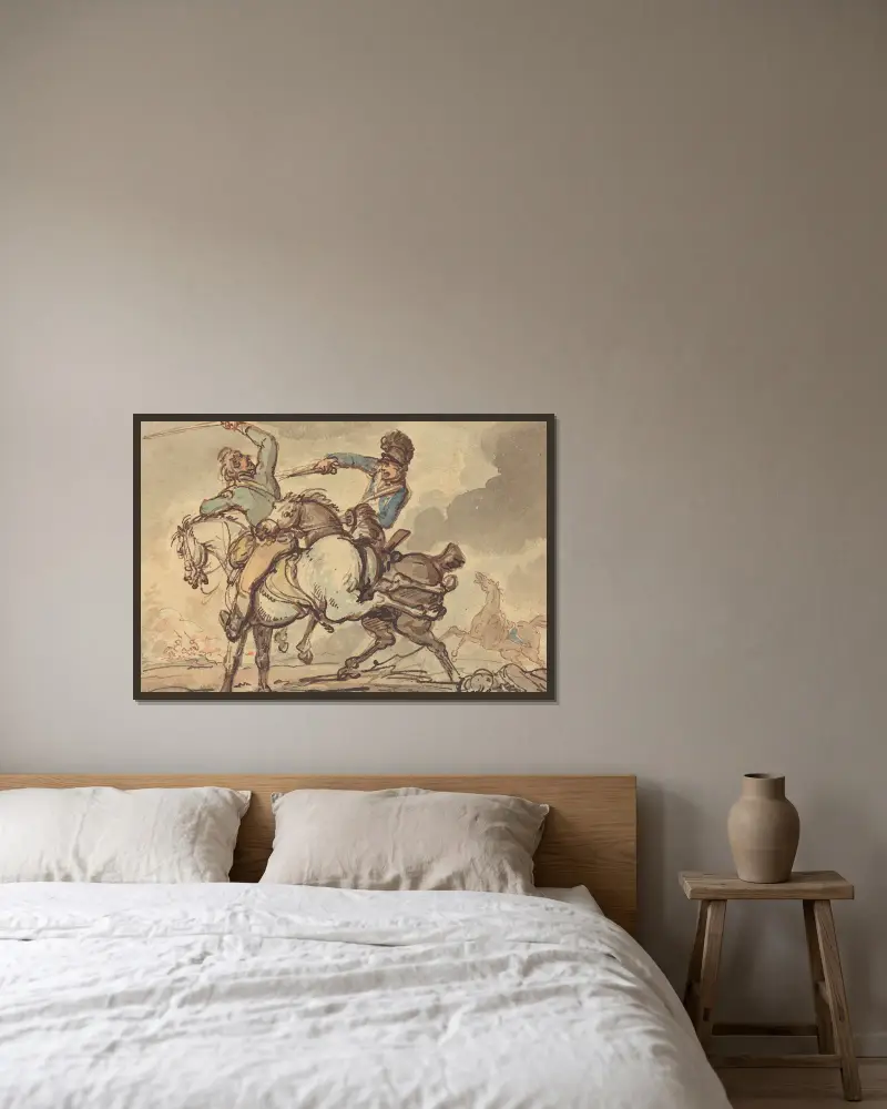 Jezdecká potyčka, Thomas Rowlandson v rámu na stěně
