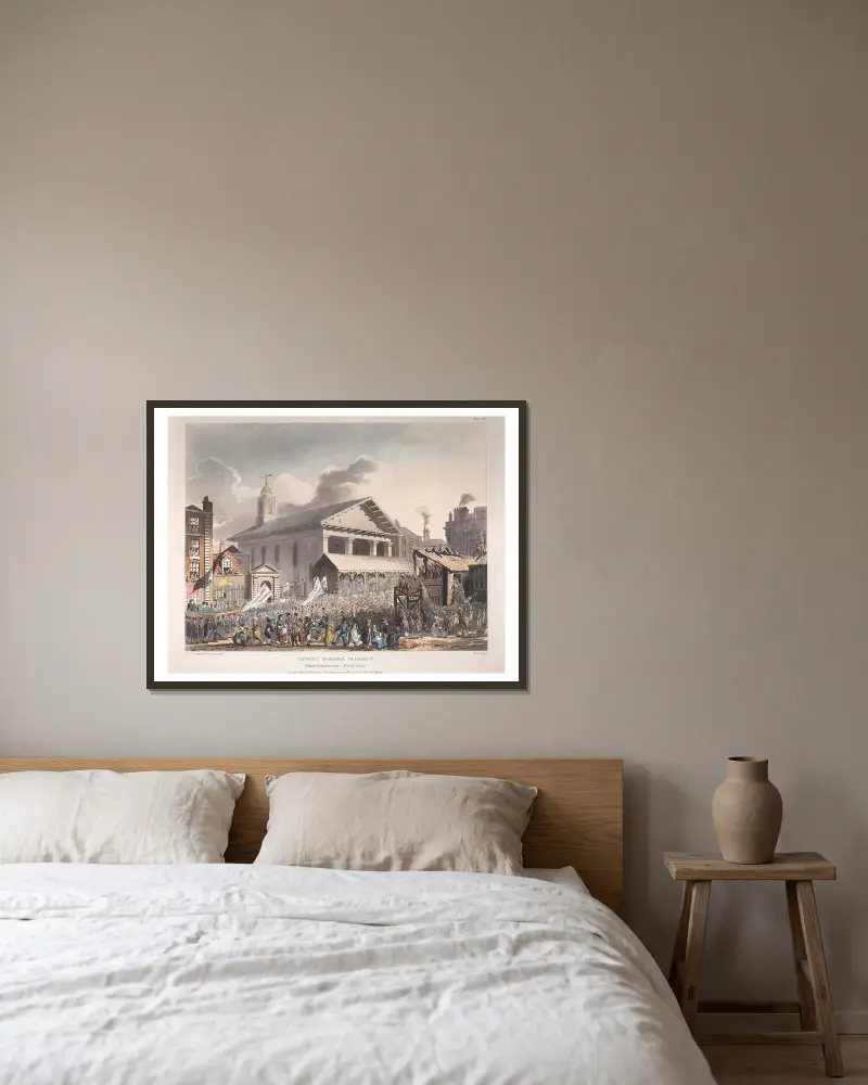 Covent Garden Market, Westminster-Wahl von Thomas Rowlandson gerahmt an einer Wand