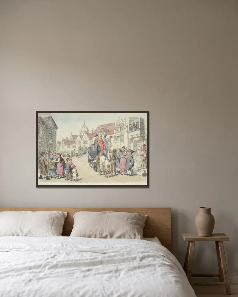 Dolphins Inn; Greenwich and Woolwich Coaches von Thomas Rowlandson gerahmt an einer Wand