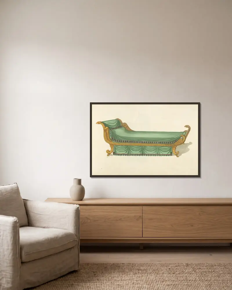 Chaise longue, Thomas Sheraton v rámu na stěně
