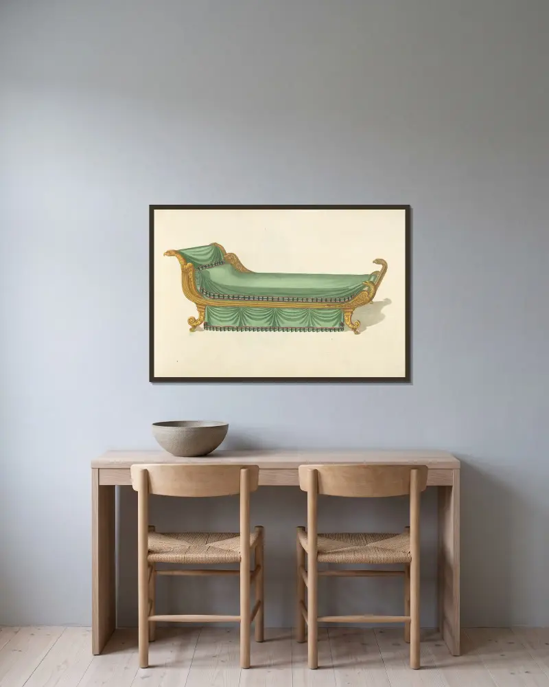 Chaise longue, Thomas Sheraton v rámu na stěně