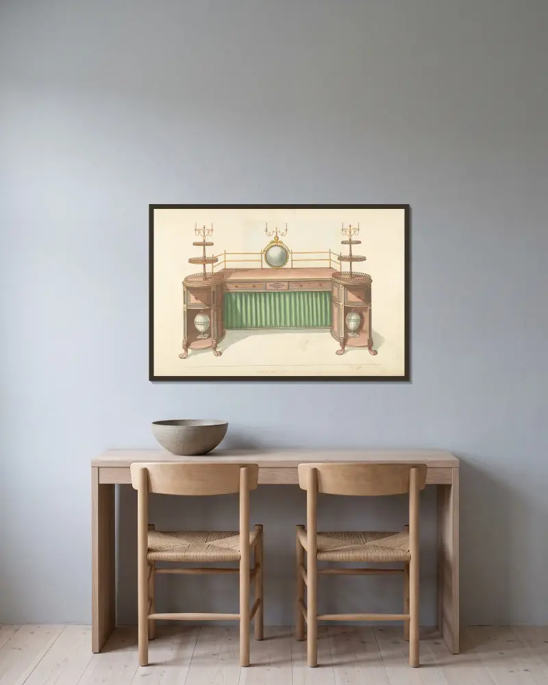 Sideboard av Thomas Sheraton inramad på en vägg