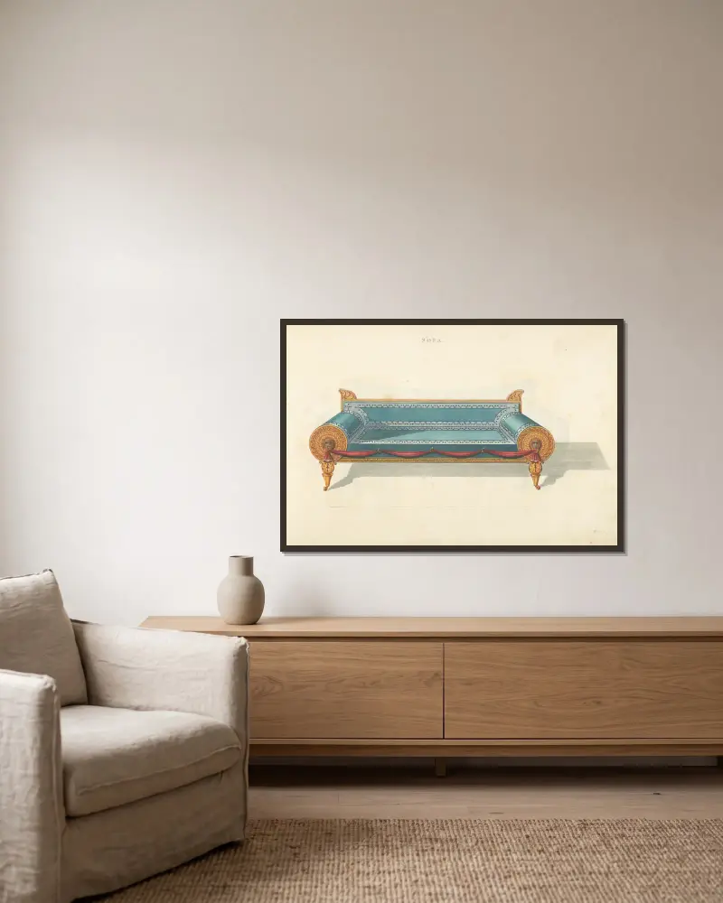 Sofa, Thomas Sheraton v rámu na stěně