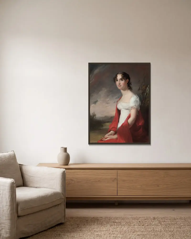 Porträtt av Mary Sicard David av Thomas Sully inramad på en vägg