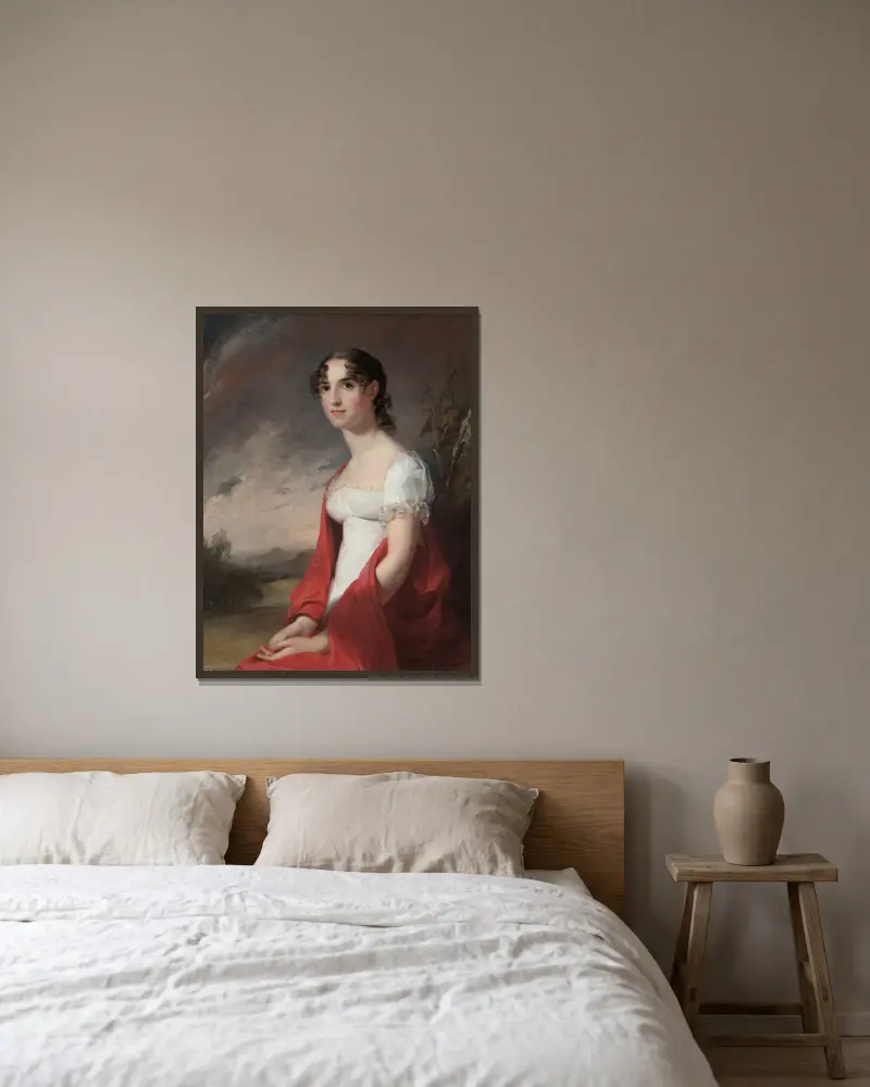 Porträtt av Mary Sicard David av Thomas Sully inramad på en vägg