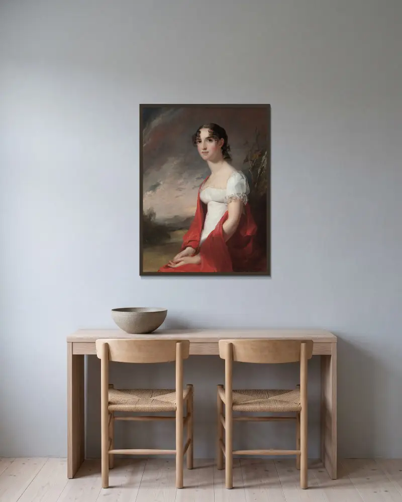 Porträtt av Mary Sicard David av Thomas Sully inramad på en vägg