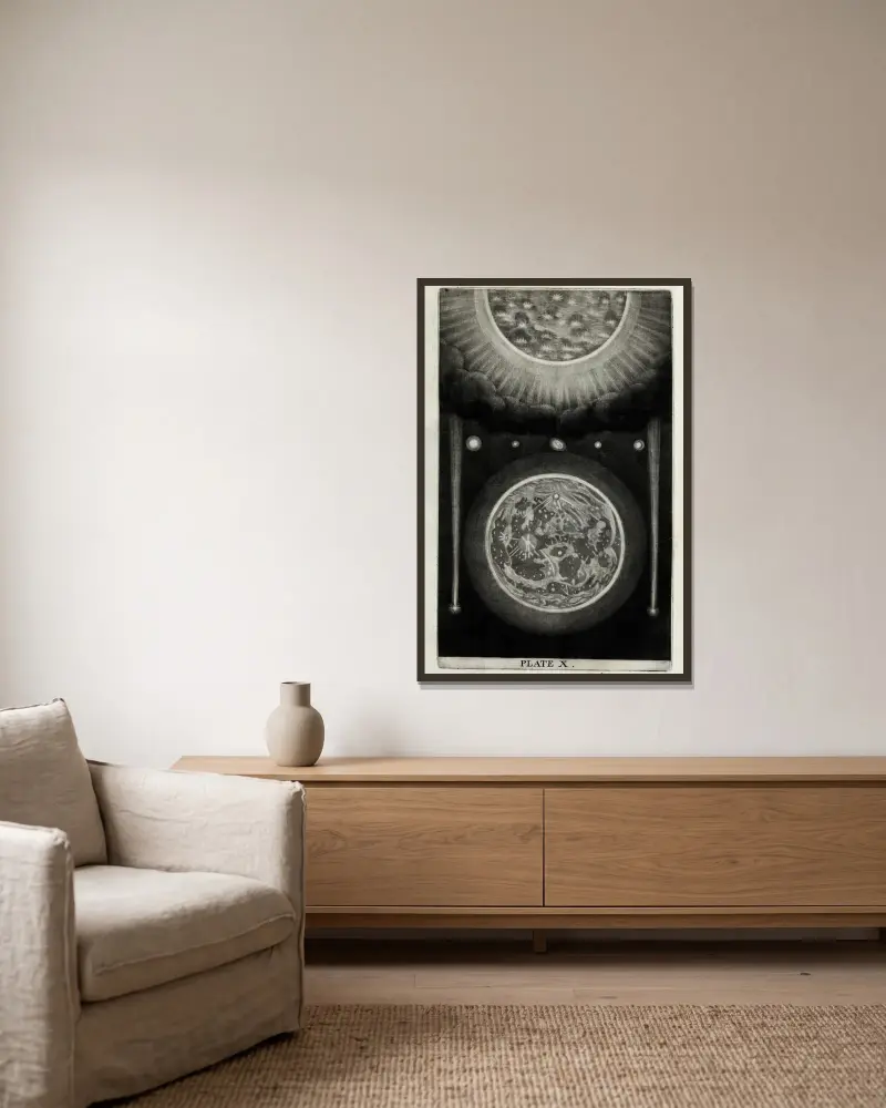 En originell teori eller ny hypotes om universum, plansch X av Thomas Wright inramad på en vägg