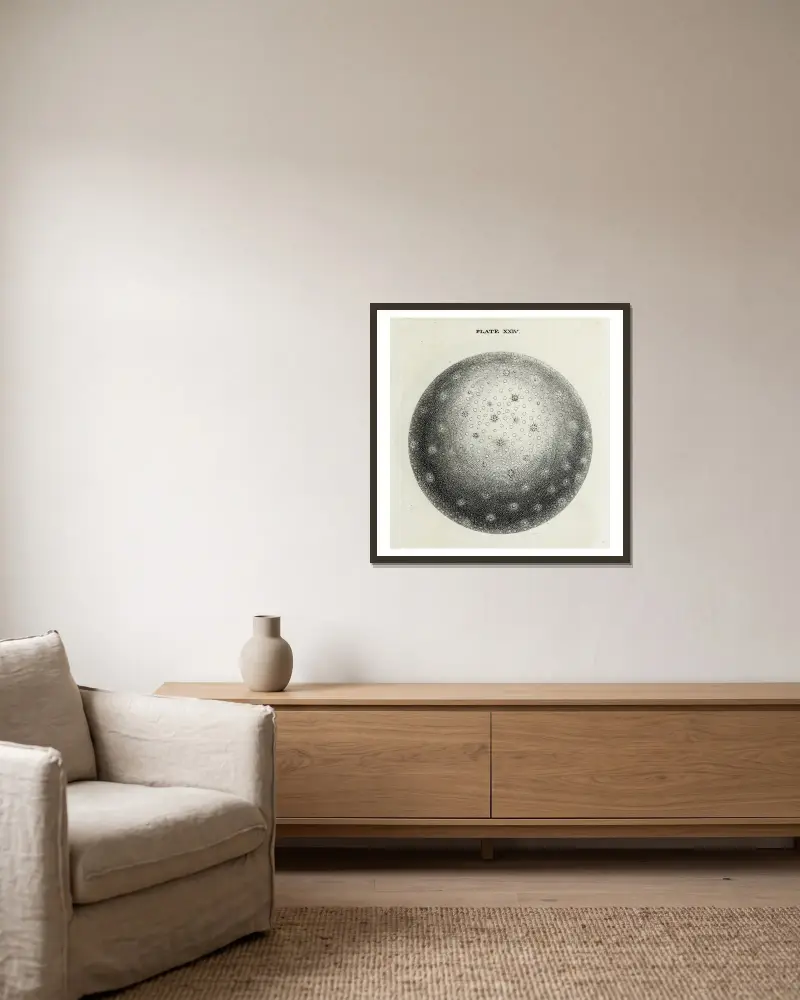 Eine originelle Theorie oder neue Hypothese des Universums, Tafel XXIV, Tafel XXIV von Thomas Wright gerahmt an einer Wand