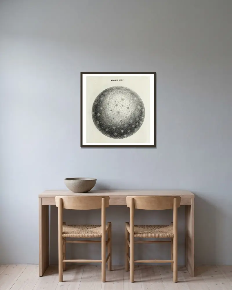 Eine originelle Theorie oder neue Hypothese des Universums, Tafel XXIV, Tafel XXIV von Thomas Wright gerahmt an einer Wand