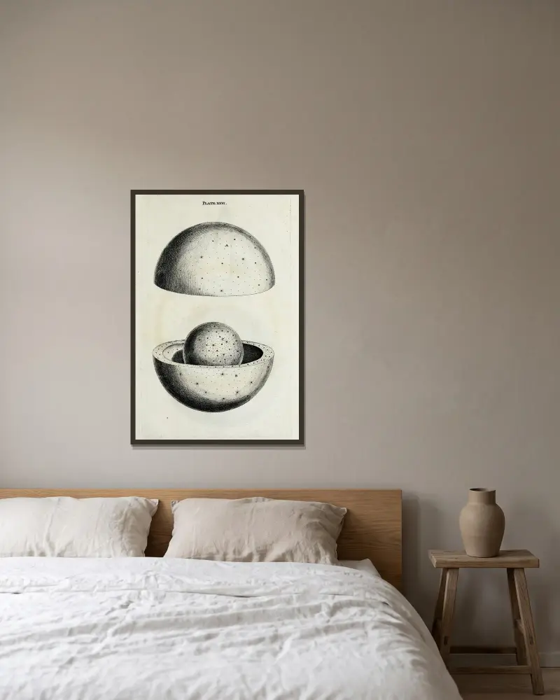 En originell teori eller ny hypotes om universum, plansch XXVI av Thomas Wright inramad på en vägg