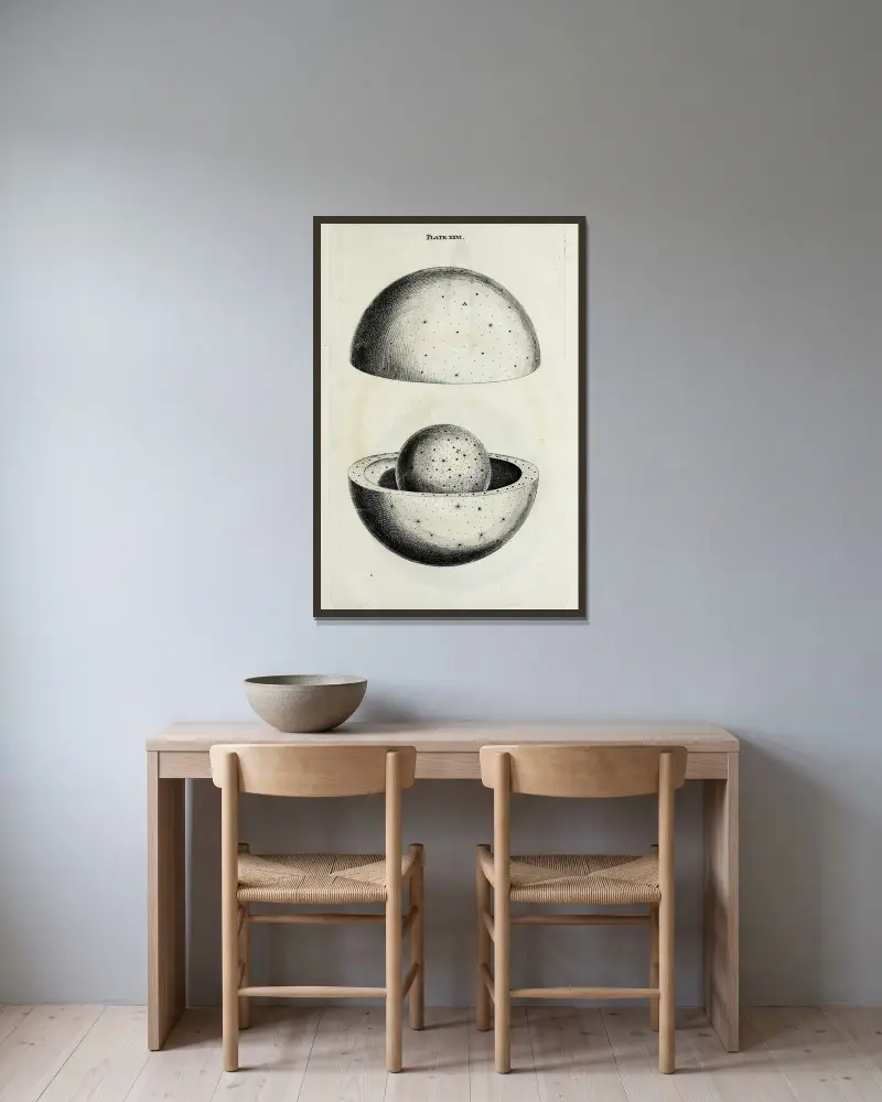 En originell teori eller ny hypotes om universum, plansch XXVI av Thomas Wright inramad på en vägg