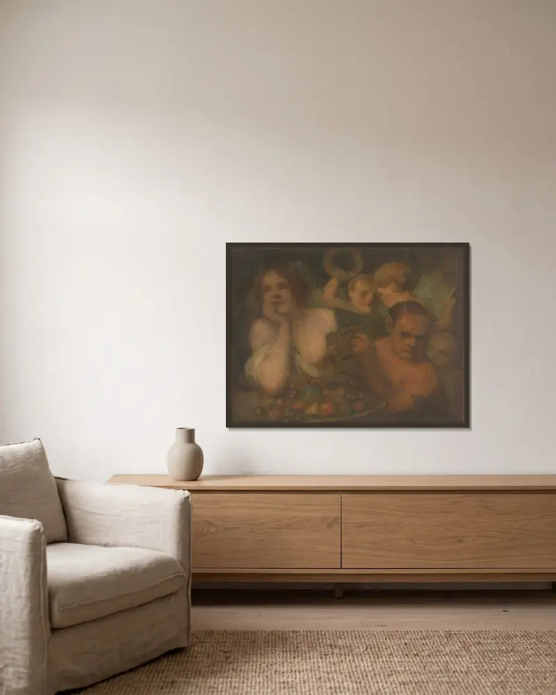 Bacchanal von Milan Thomka Mitrovský gerahmt an einer Wand