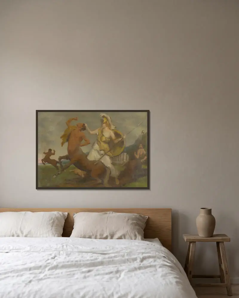 Pallas Athena Fighting Centaurs av Milan Thomka Mitrovský inramad på en vägg