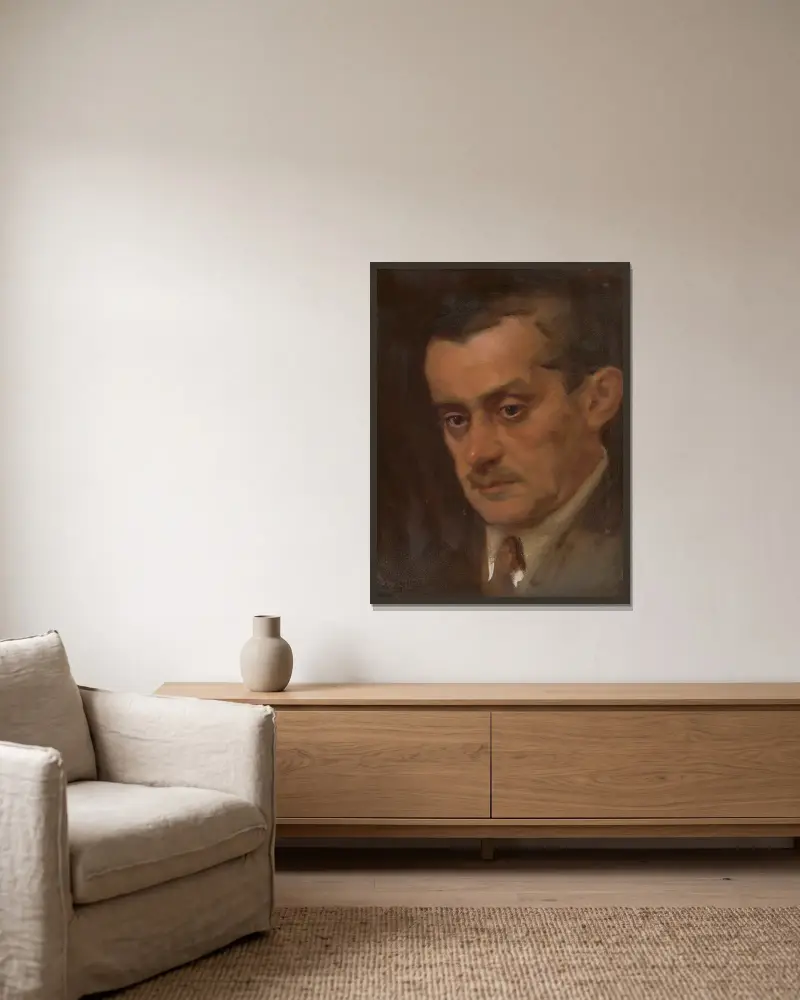 Porträt eines Mannes von Milan Thomka Mitrovský gerahmt an einer Wand