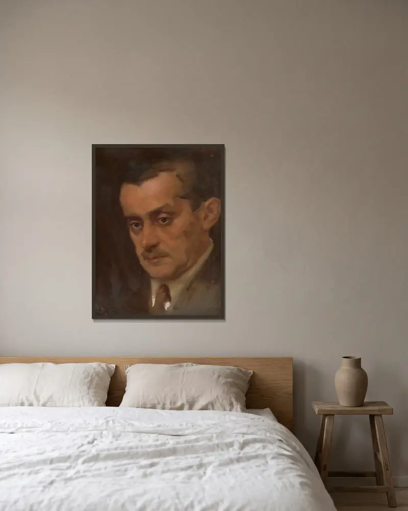 Porträt eines Mannes von Milan Thomka Mitrovský gerahmt an einer Wand