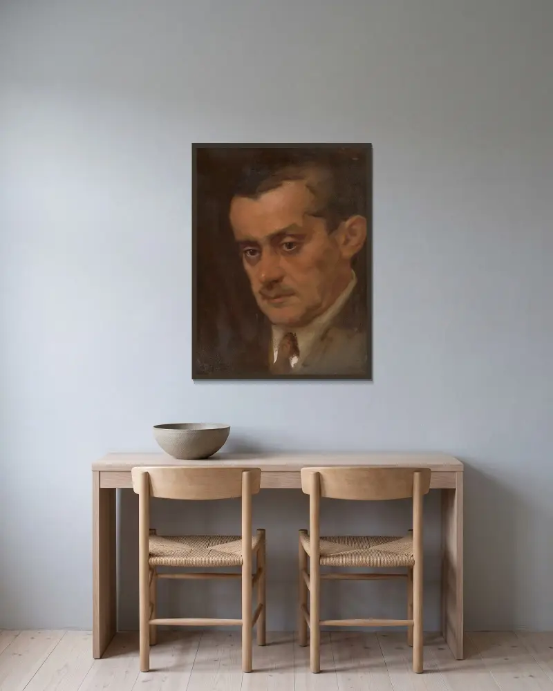 Porträt eines Mannes von Milan Thomka Mitrovský gerahmt an einer Wand