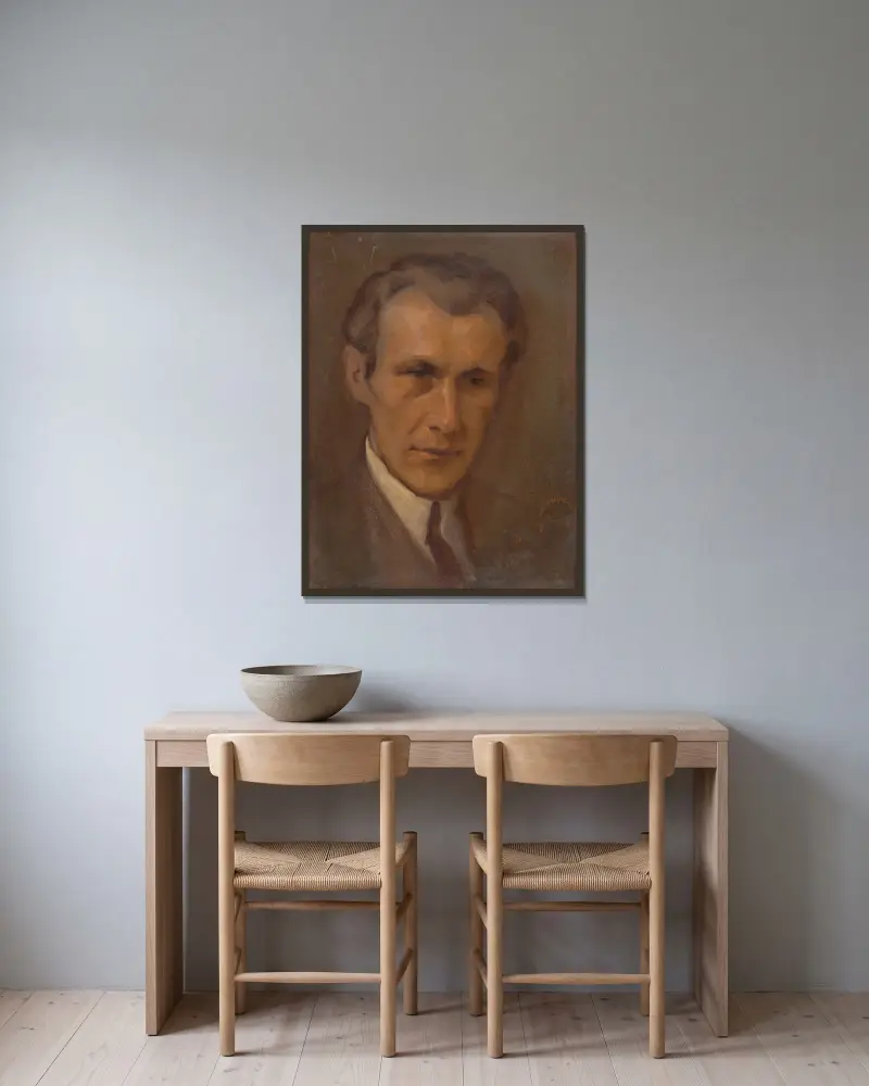 Bildnis eines jungen Mannes von Milan Thomka Mitrovský gerahmt an einer Wand