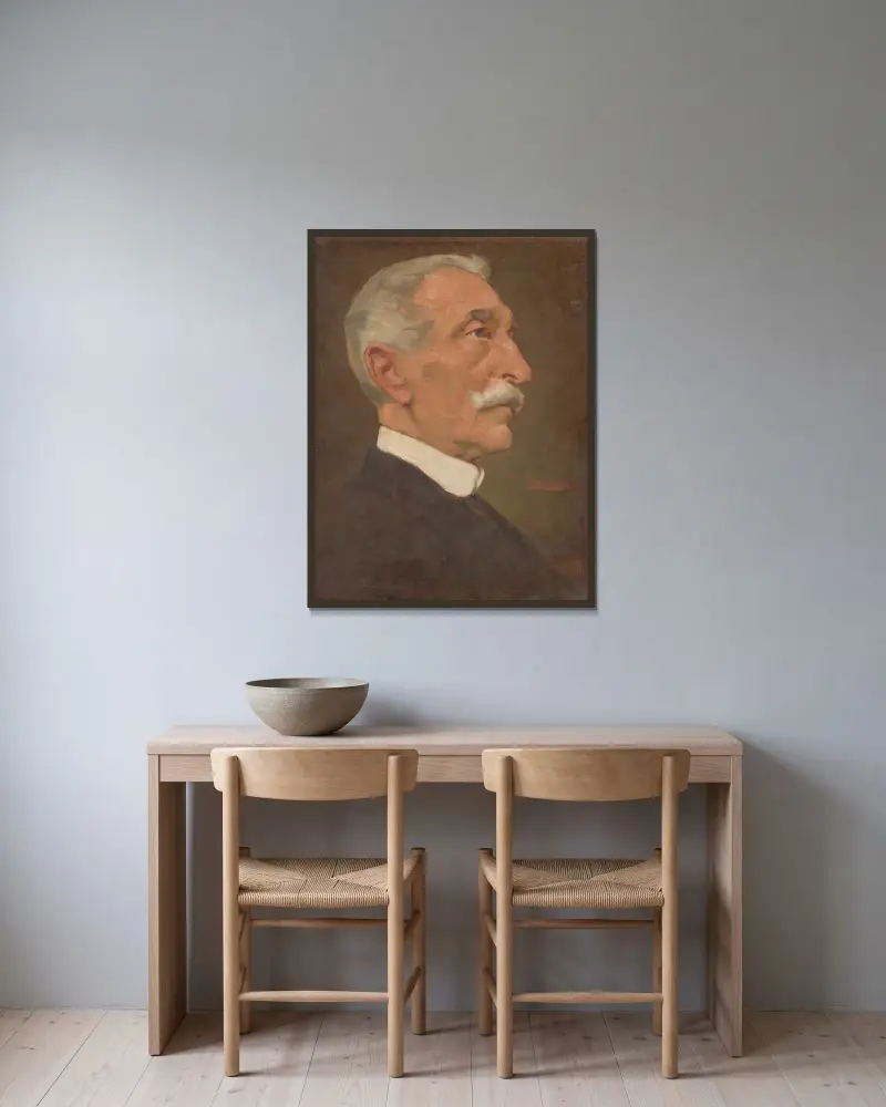 Porträtt av konstnärens far, 1915 av Milan Thomka Mitrovský inramad på en vägg