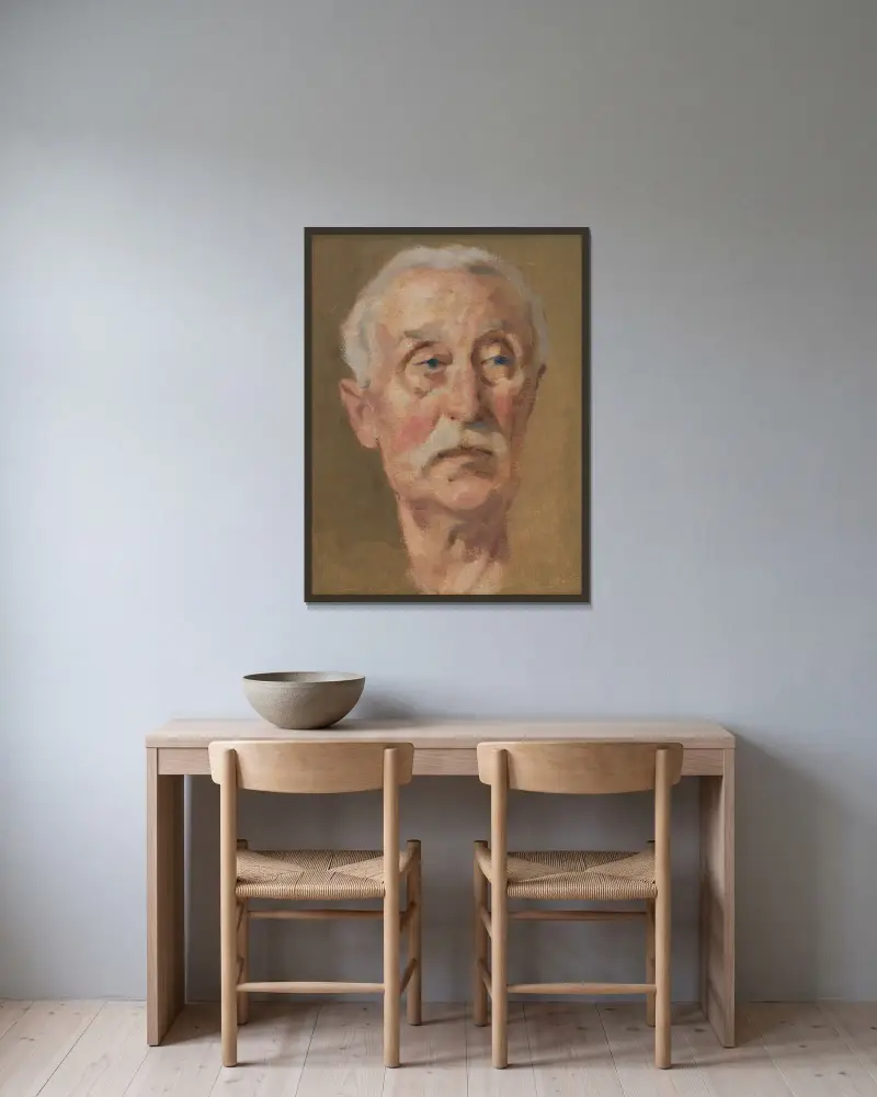 Porträtt av konstnärens far, 1914 av Milan Thomka Mitrovský inramad på en vägg